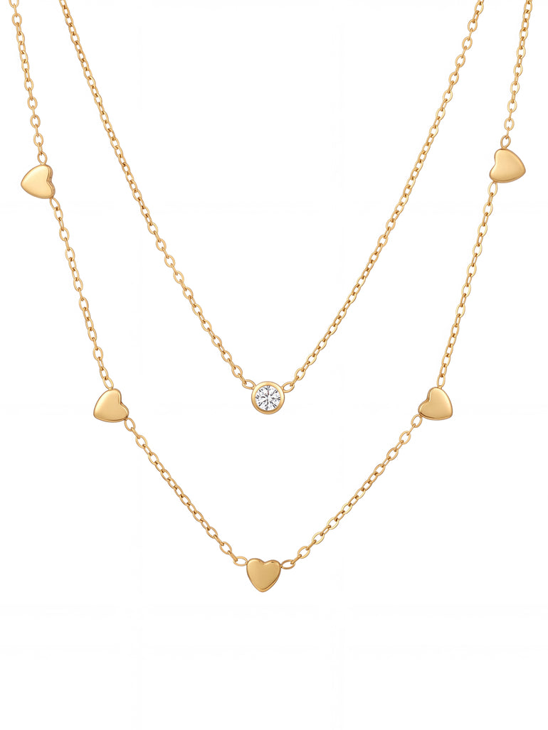Collar Doble Corazones Y Zirconias