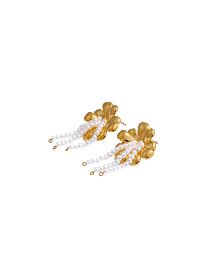 Par Arete Flor Con Triple Tira Perla