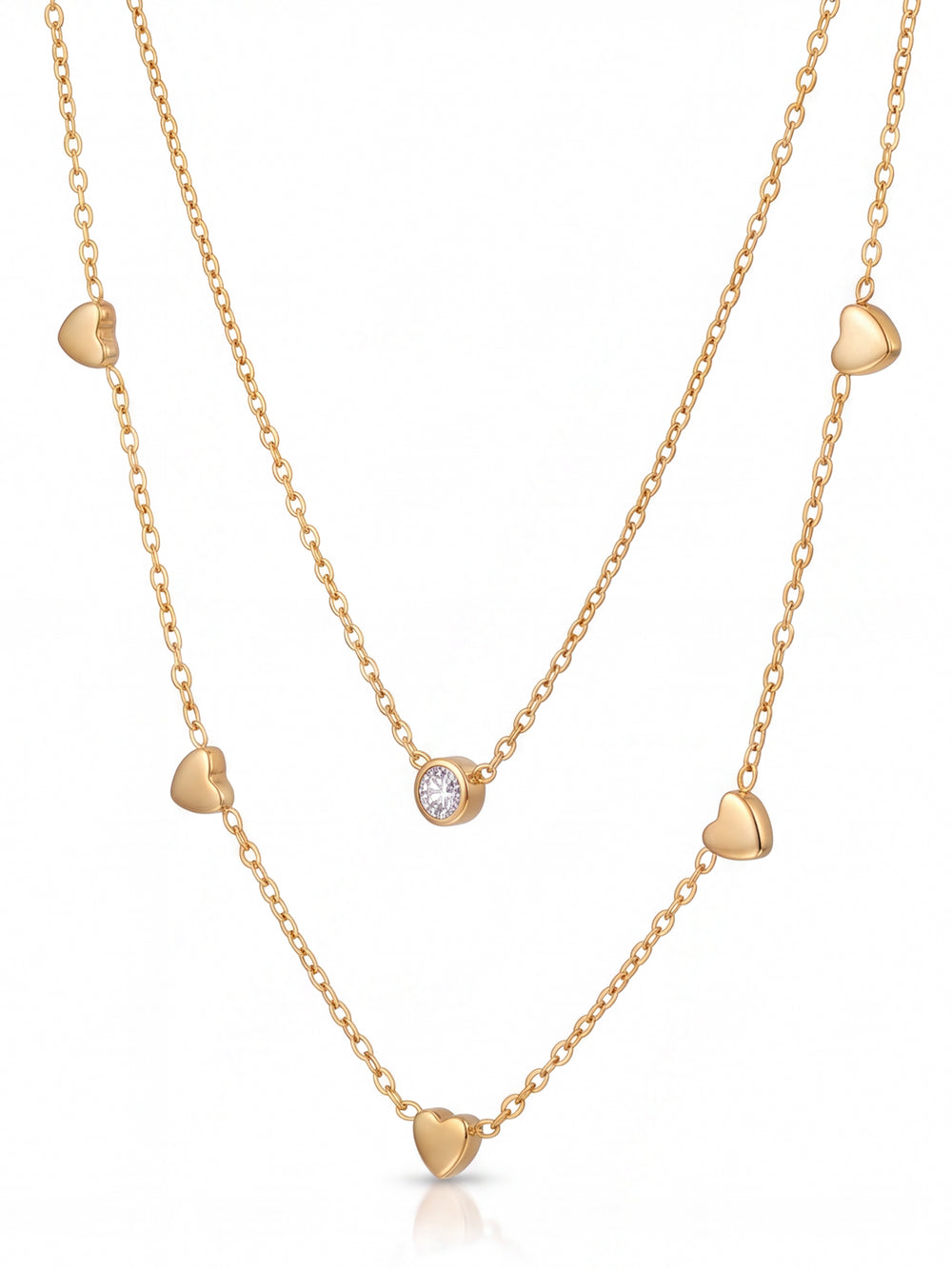 Collar Doble Corazones Y Zirconias