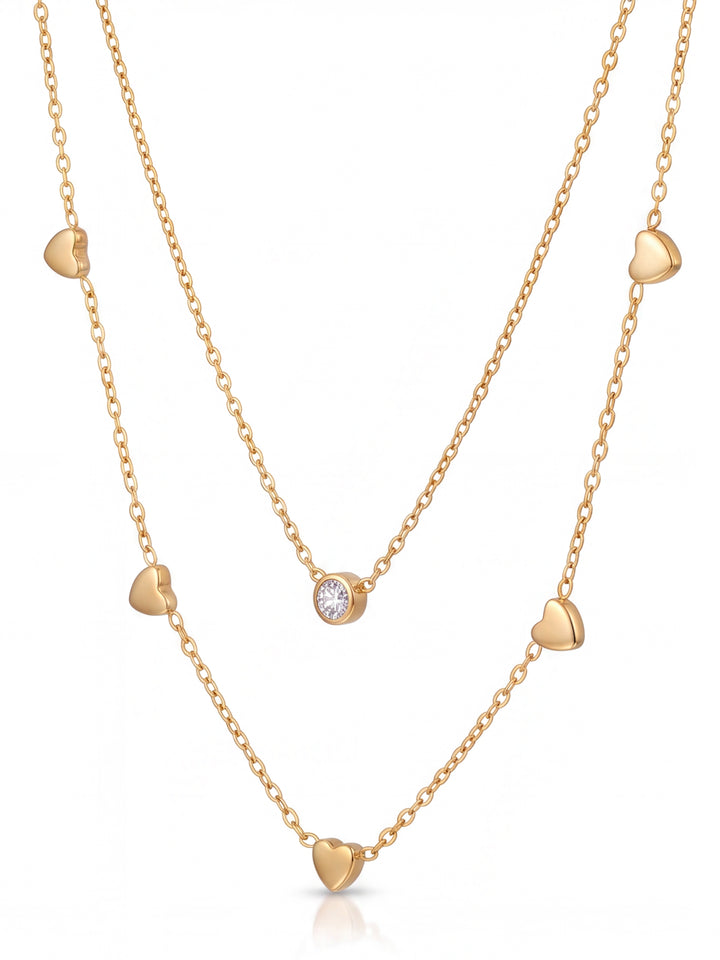 Collar Doble Corazones Y Zirconias