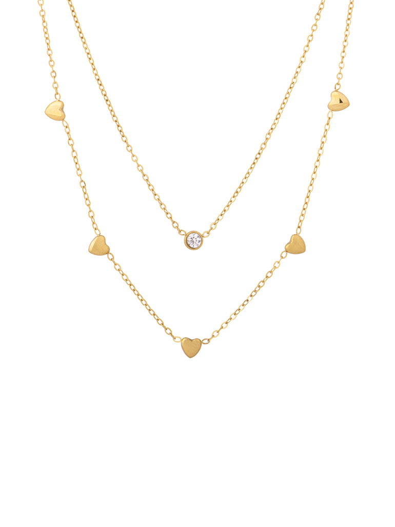 Collar Doble Corazones Y Zirconias