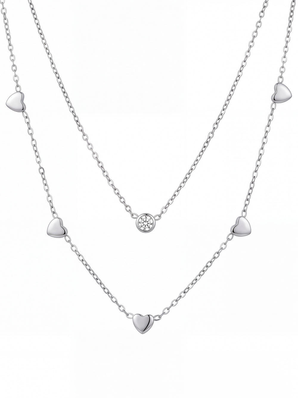 Collar Doble Corazones Y Zirconias