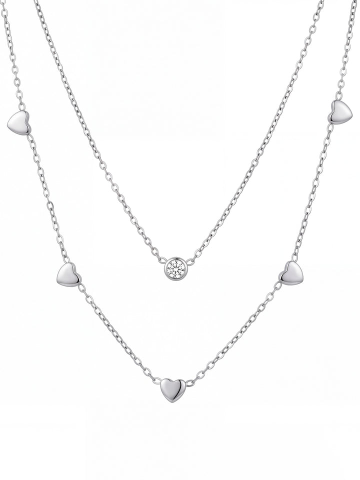 Collar Doble Corazones Y Zirconias