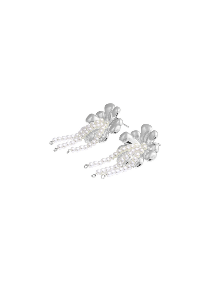 Par Arete Flor Con Triple Tira Perla