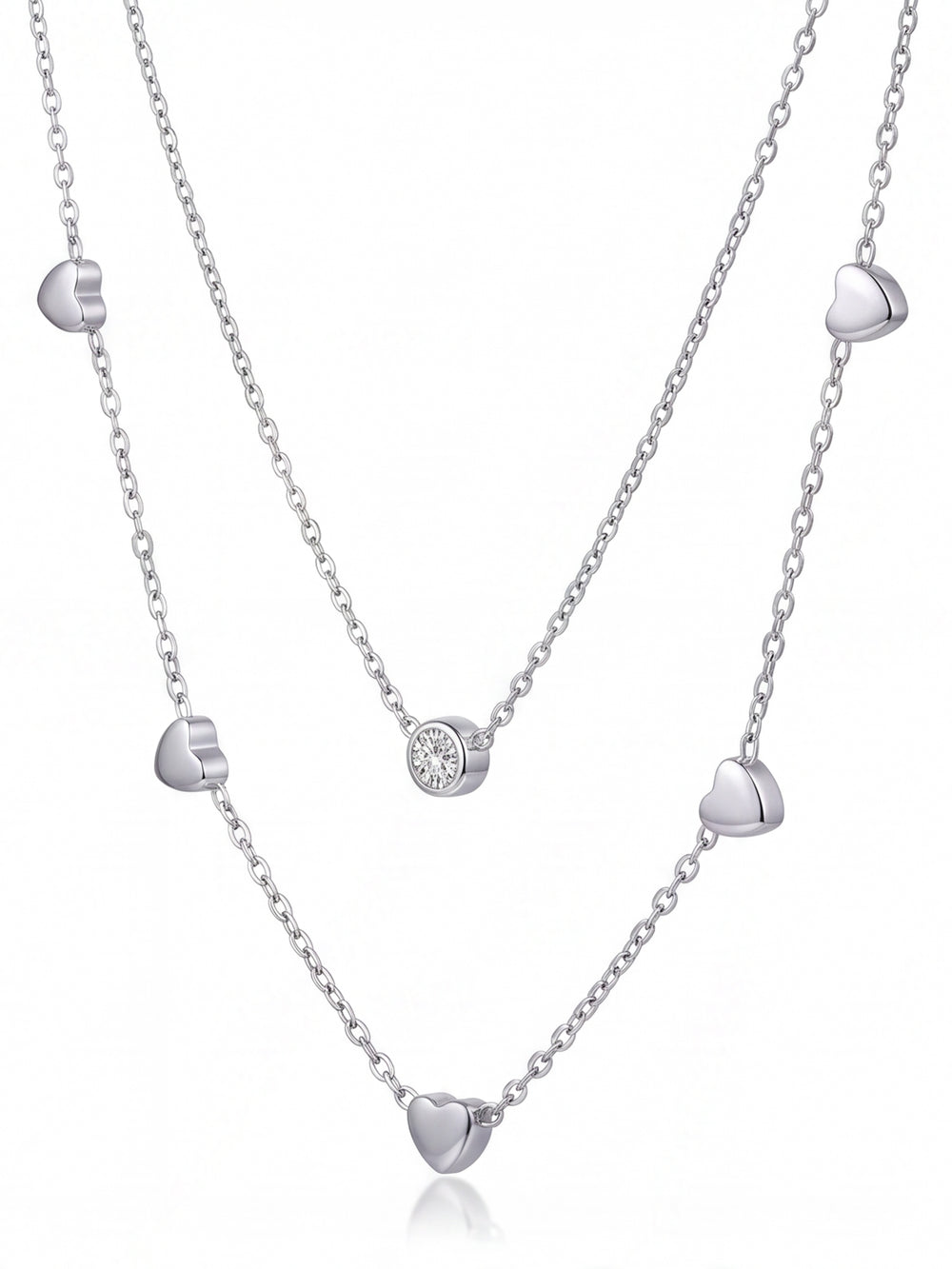 Collar Doble Corazones Y Zirconias