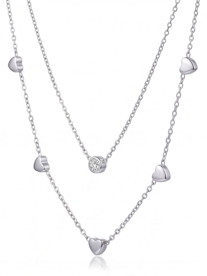 Collar Doble Corazones Y Zirconias