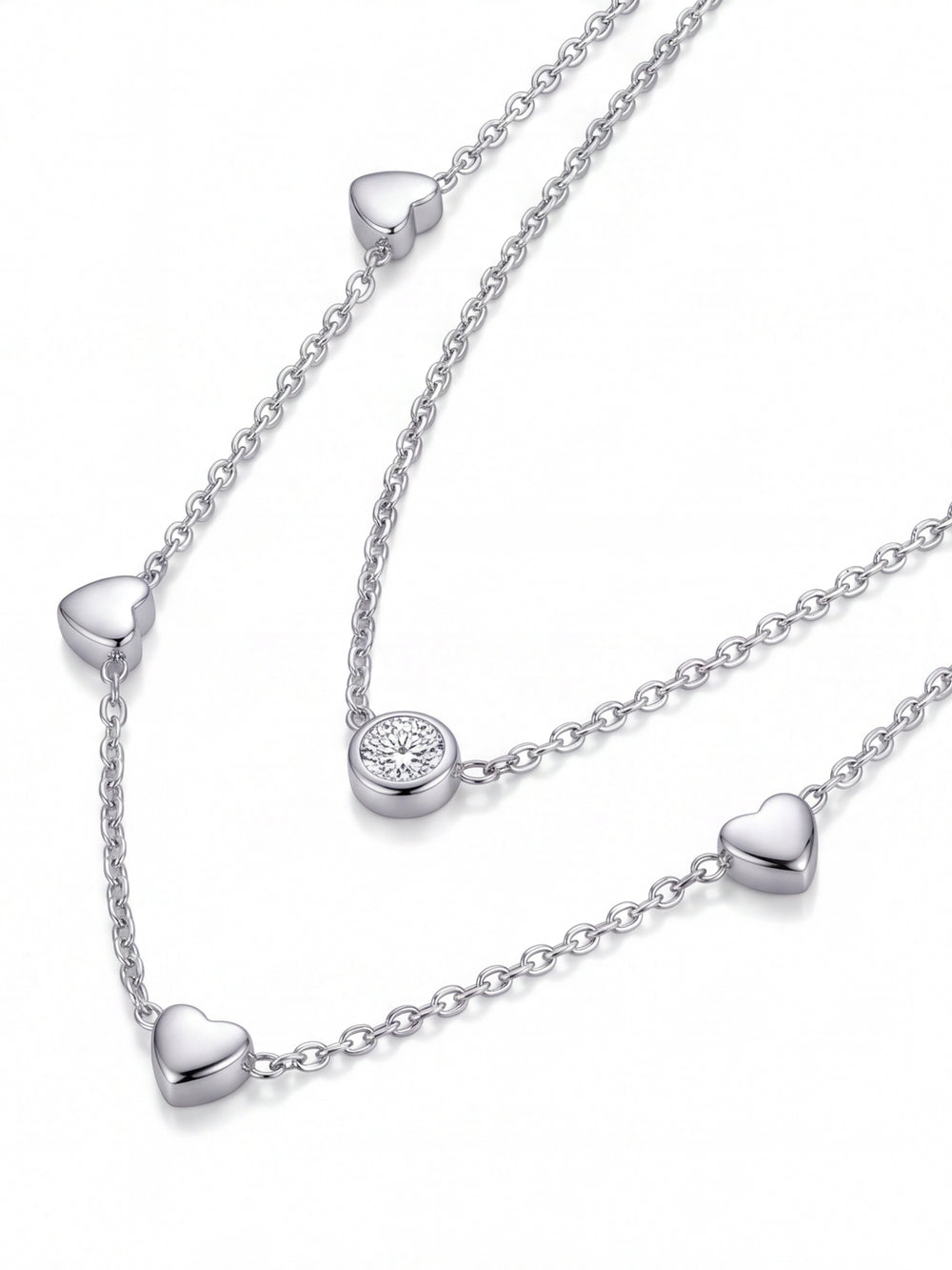 Collar Doble Corazones Y Zirconias