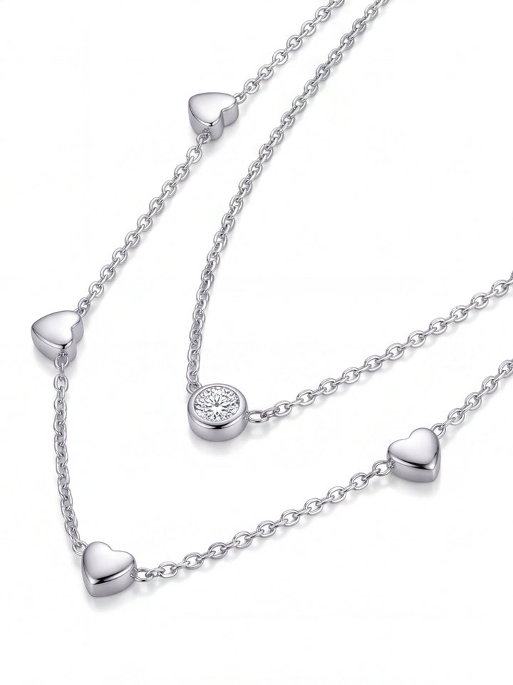Collar Doble Corazones Y Zirconias