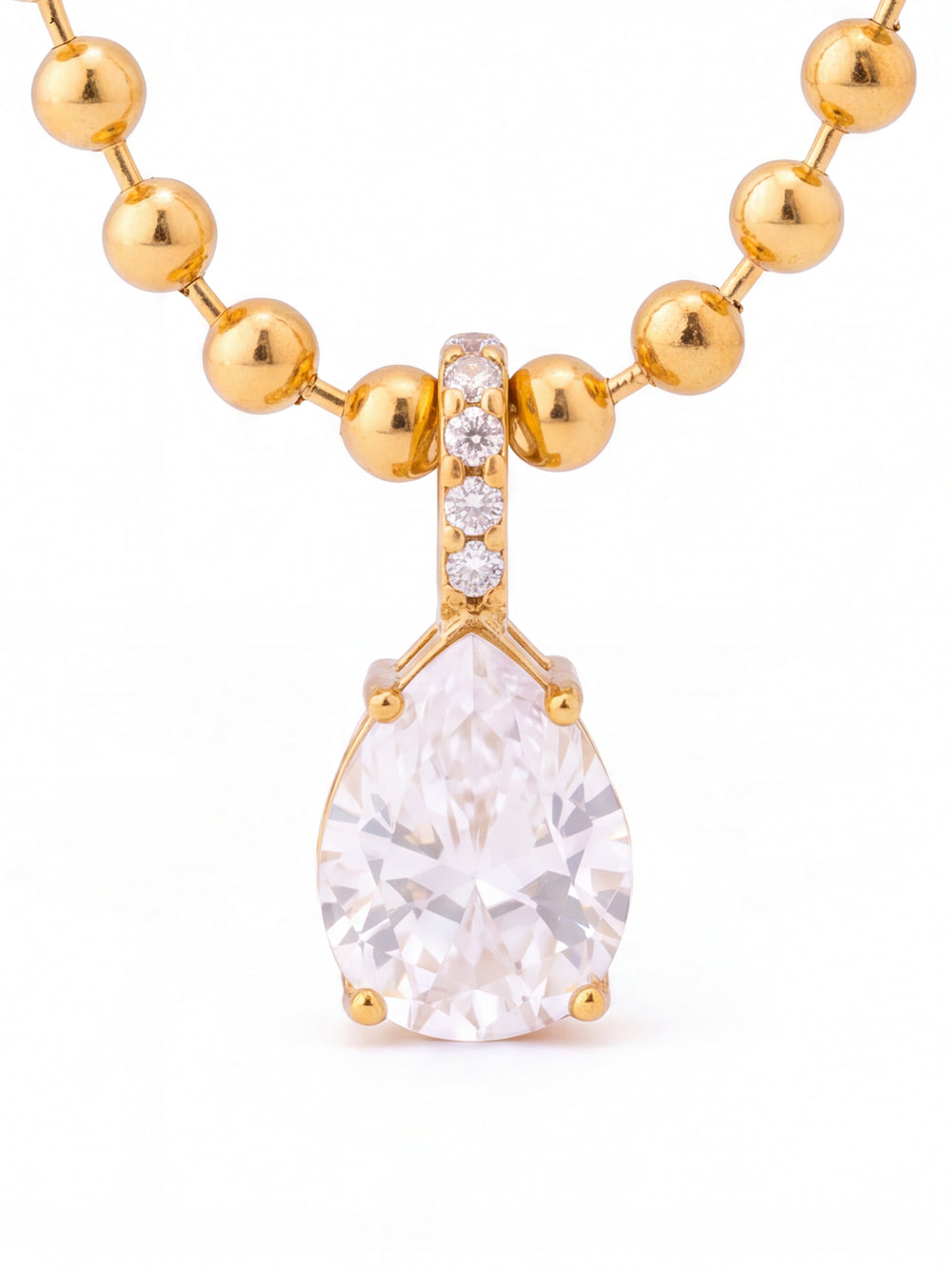 Collar Bolitas Con Dije Zirconia Gota