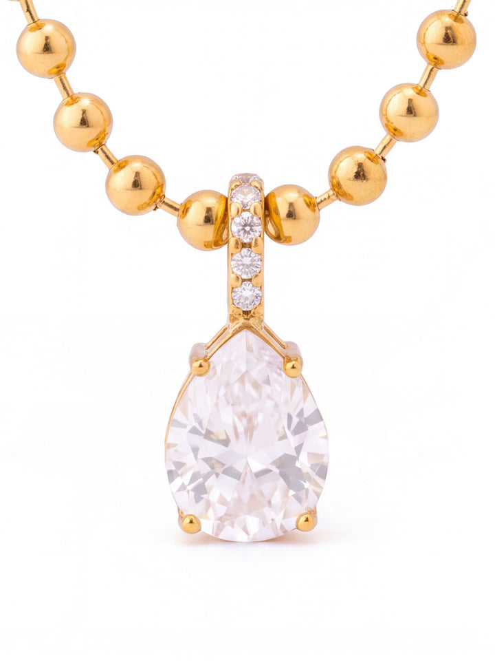 Collar Bolitas Con Dije Zirconia Gota