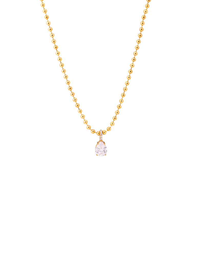 Collar Bolitas Con Dije Zirconia Gota