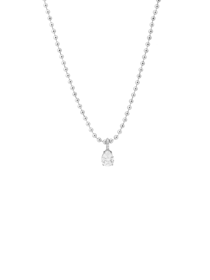 Collar Bolitas Con Dije Zirconia Gota
