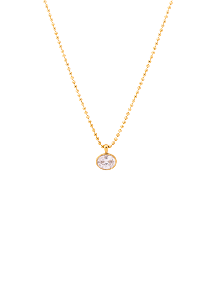Collar Bolitas Con Dije Zirconia Ovalada