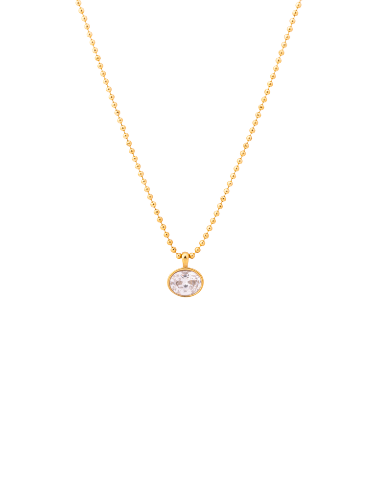 Collar Bolitas Con Dije Zirconia Ovalada