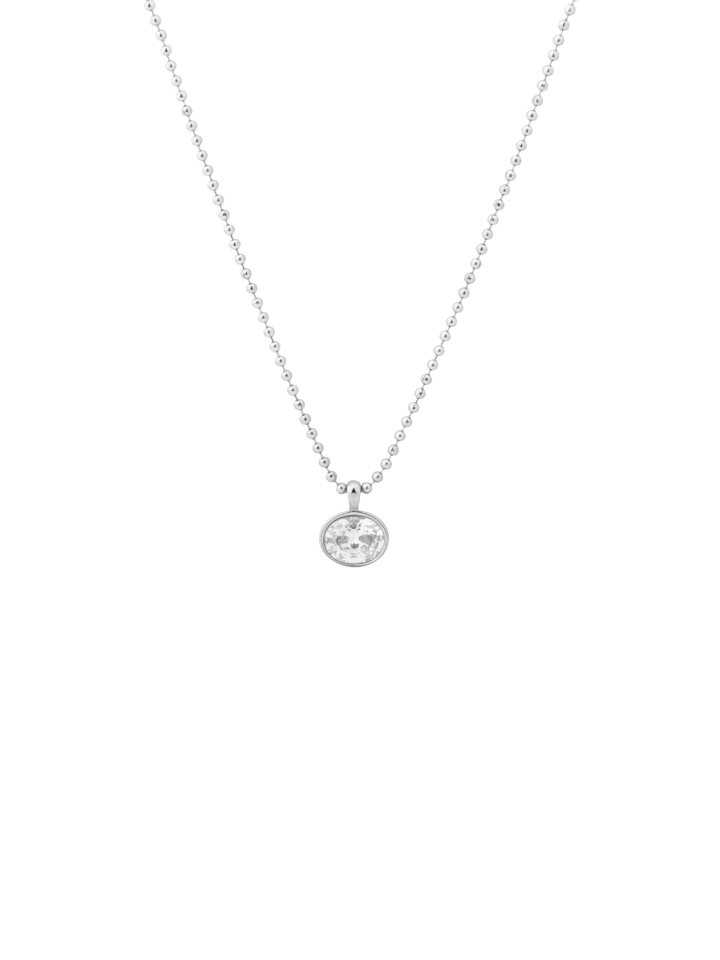Collar Bolitas Con Dije Zirconia Ovalada