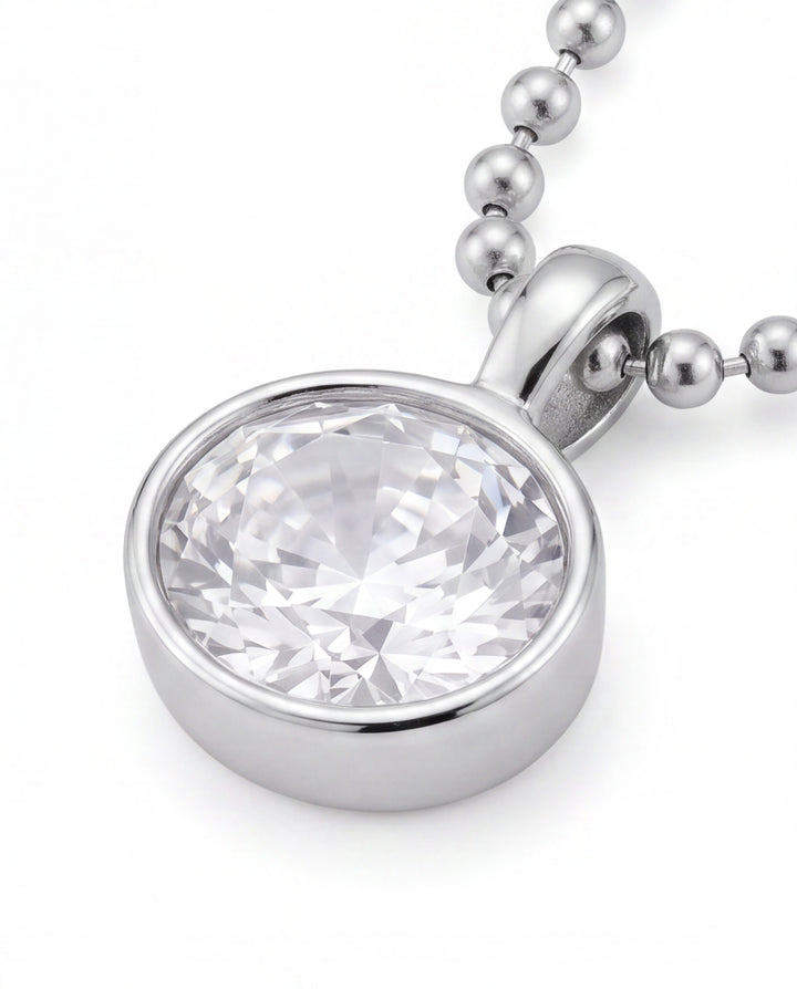 Collar Bolitas Con Dije Zirconia Ovalada