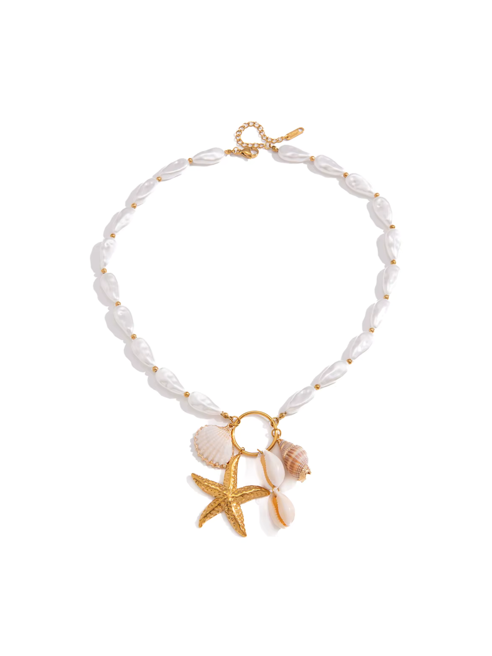 Collar Perlas Con Dije Concha y Estrella