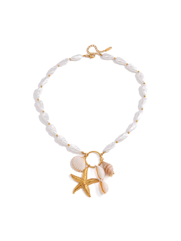 Collar Perlas Con Dije Concha y Estrella