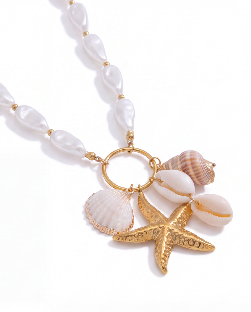 Collar Perlas Con Dije Concha y Estrella