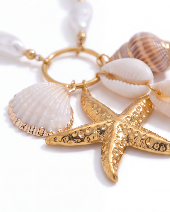 Collar Perlas Con Dije Concha y Estrella