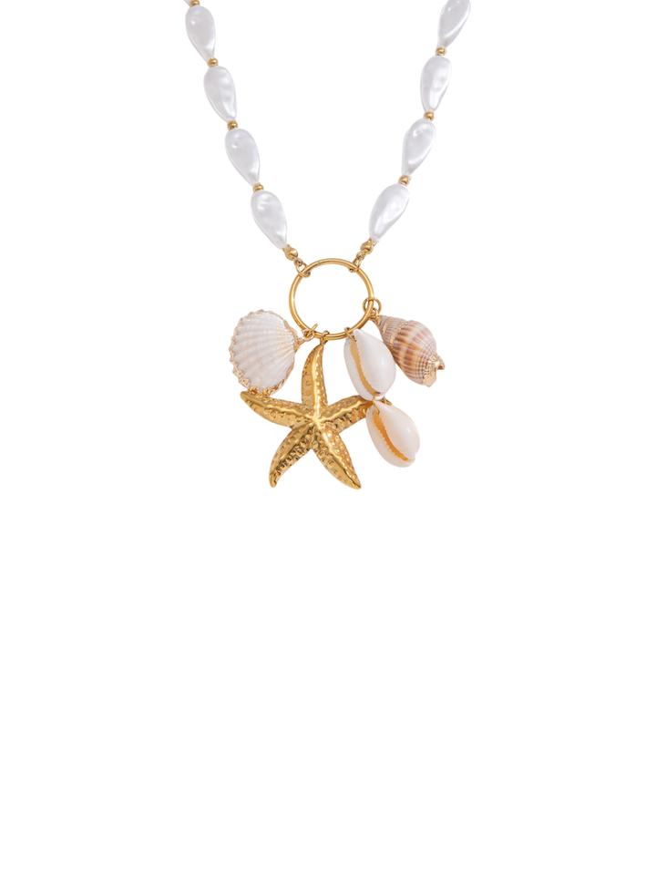 Collar Perlas Con Dije Concha y Estrella