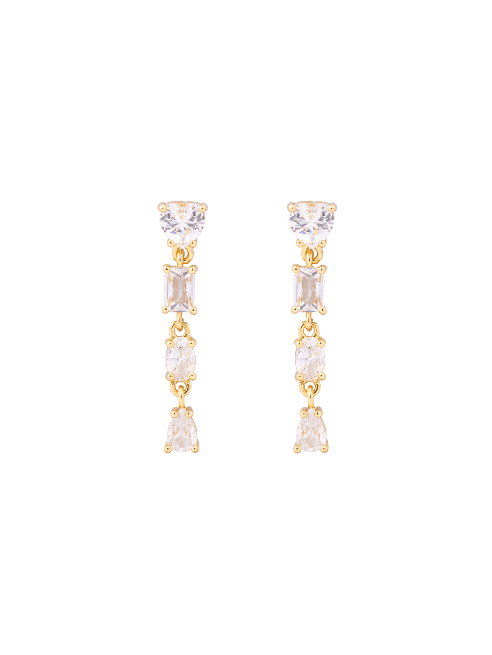 Par Arete Tira Corazon, Rectangulo y Ovalo Zirconias