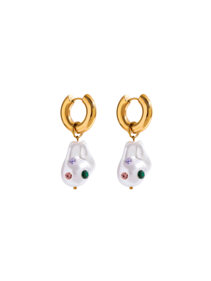 Par Arracada Con Perla Zirconias Colores