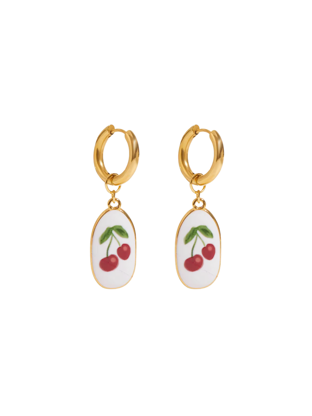 Par Arracada Con Dije Esmaltado Cerezas 2 en 1