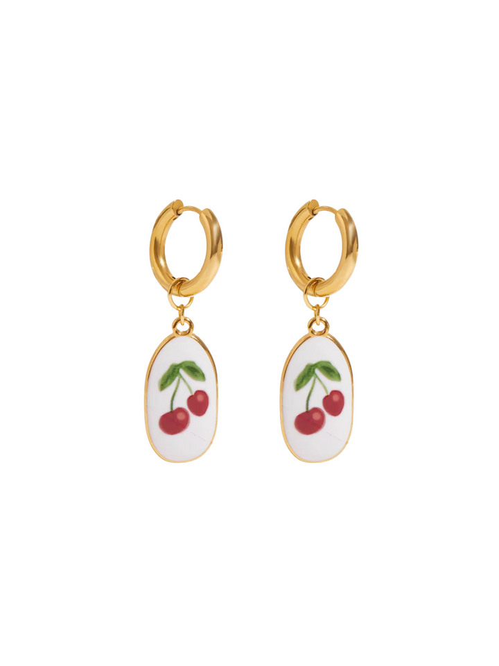 Par Arracada Con Dije Esmaltado Cerezas 2 en 1
