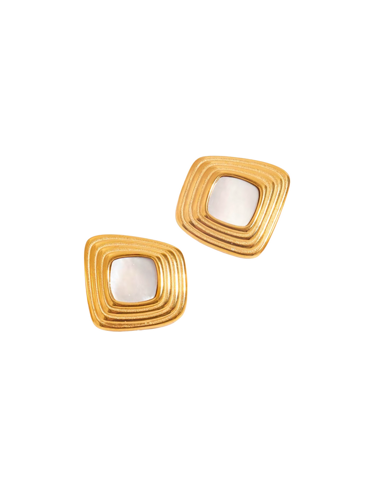 Par Arete Cuadrado Irregular Con Piedra