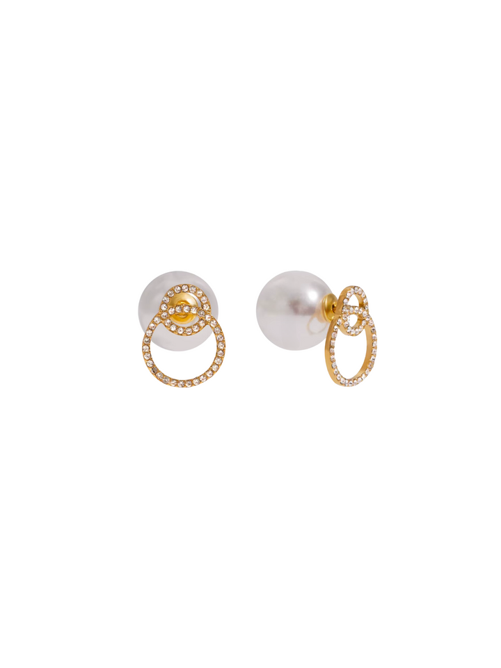 Par Arete Doble Contorno Circulo Zirconias Con Perla