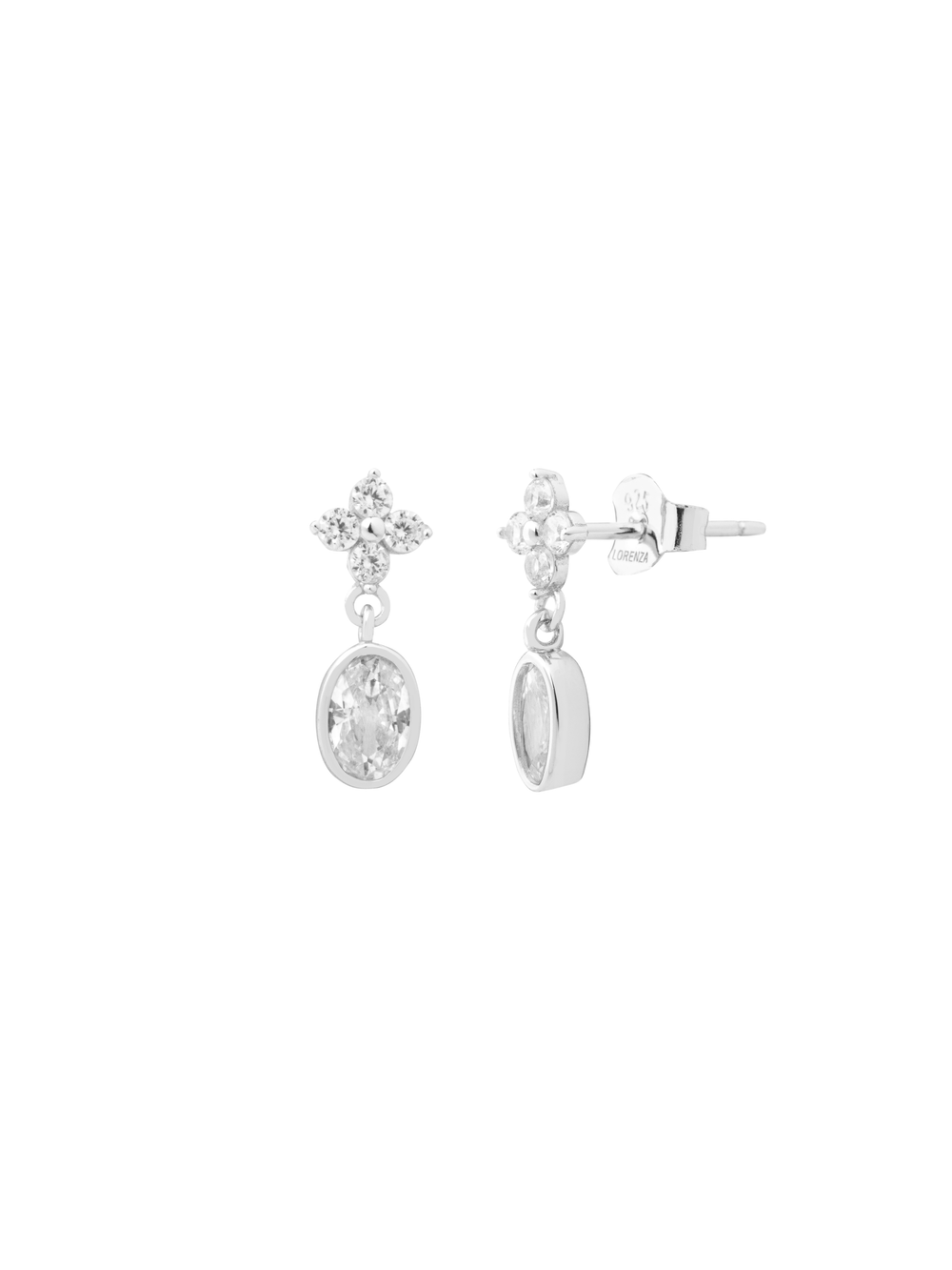 Par Arete Mini Flor Zirconia y Colgante Ovalo