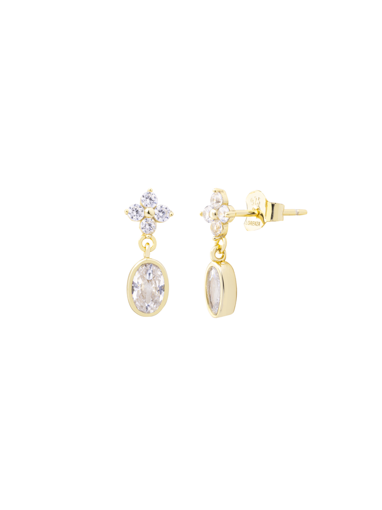 Par Arete Mini Flor Zirconia y Colgante Ovalo