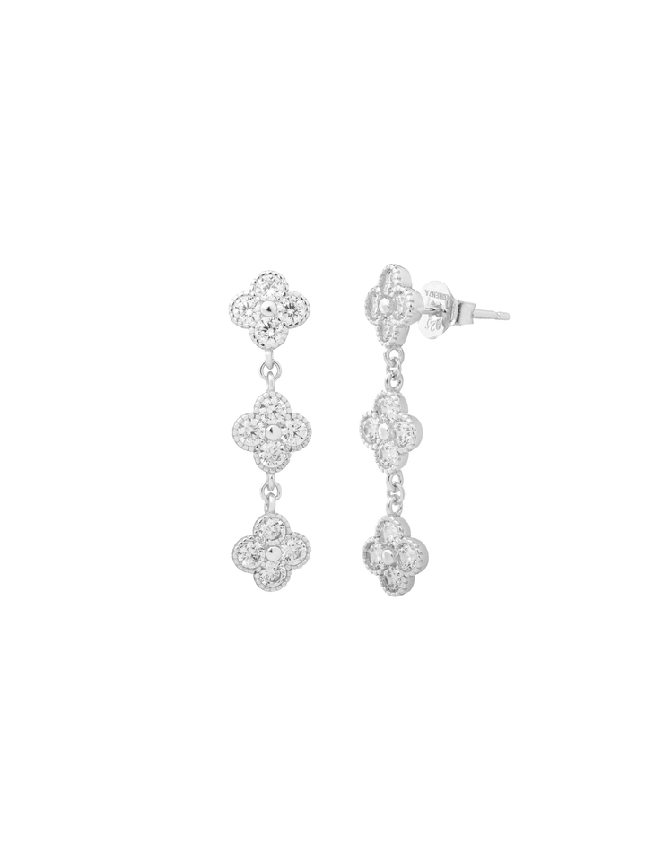 Par Arete Flor Cuatro Petalos Colgantes Zirconia