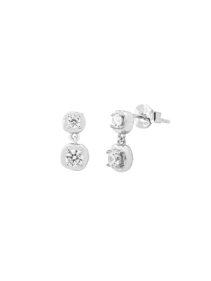 Par Arete Doble Zirconia Blanca Contorno Irregular