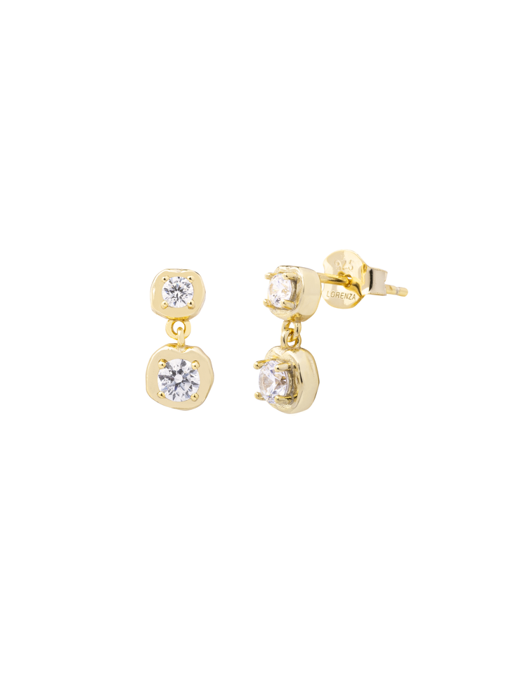Par Arete Doble Zirconia Blanca Contorno Irregular