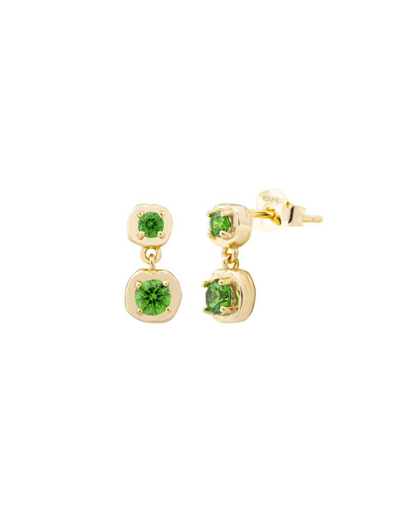 Par Arete Doble Zirconia Verde Contorno Irregular