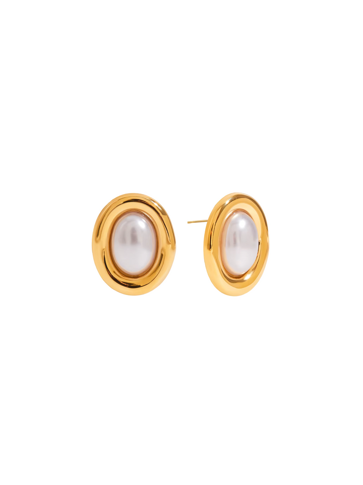 Par Arete Ovalado Con Perla