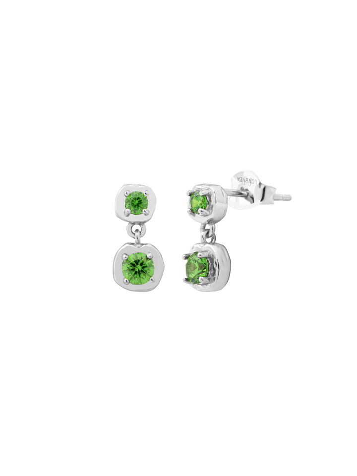 Par Arete Doble Zirconia Verde Contorno Irregular