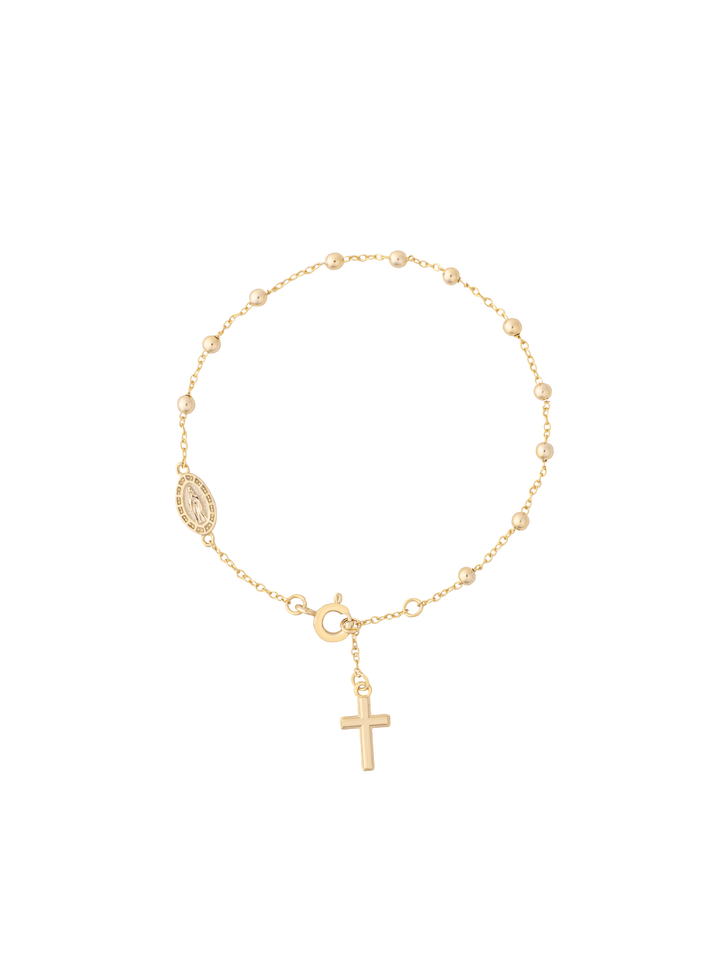 Pulsera Cruz Y Virgen Bolitas