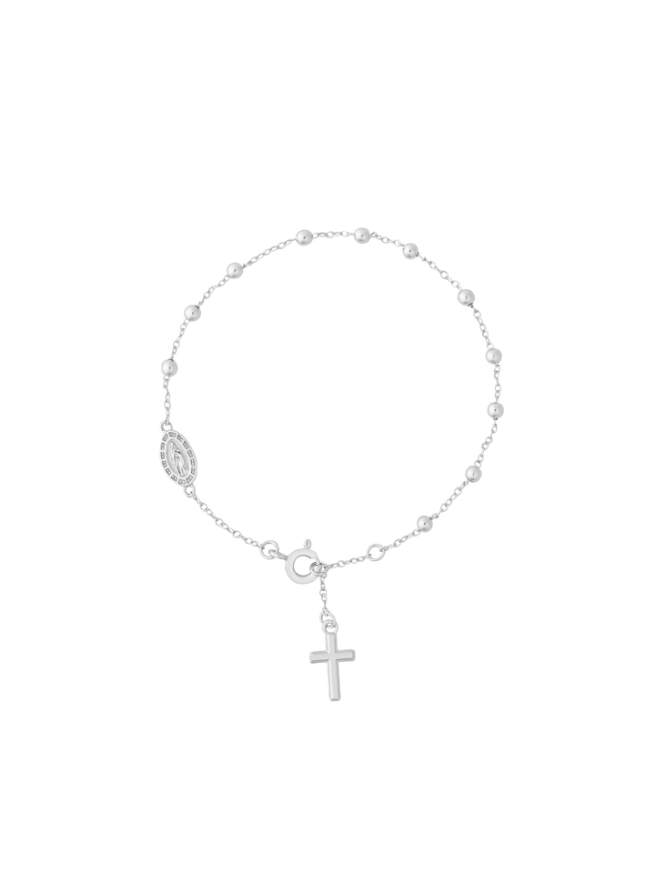 Pulsera Cruz Y Virgen Bolitas