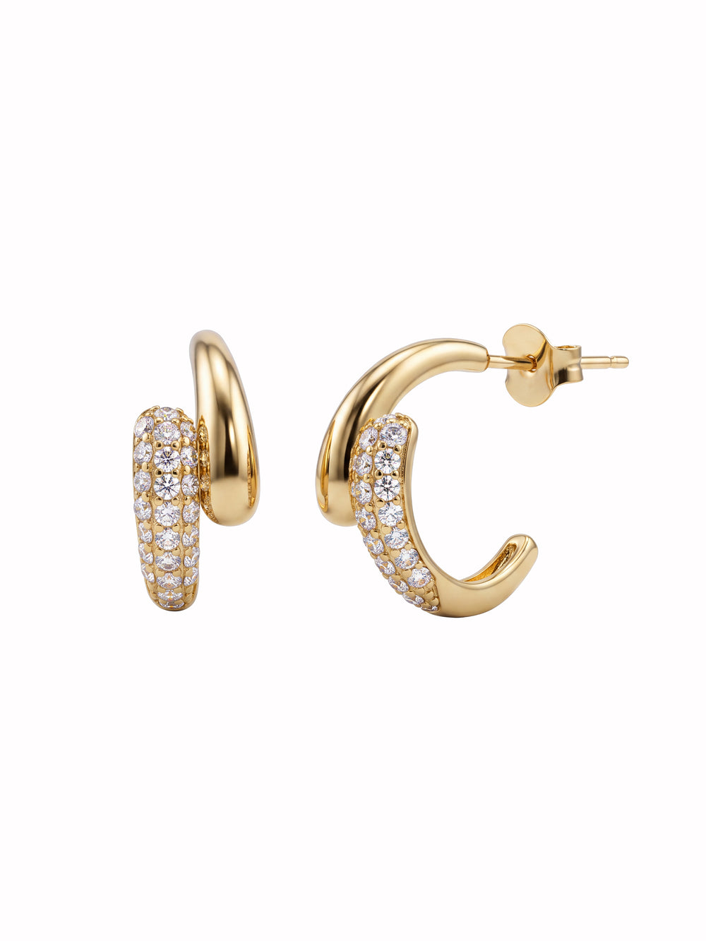 Par Semi Arracada Doble Gota Cruzada Zirconia