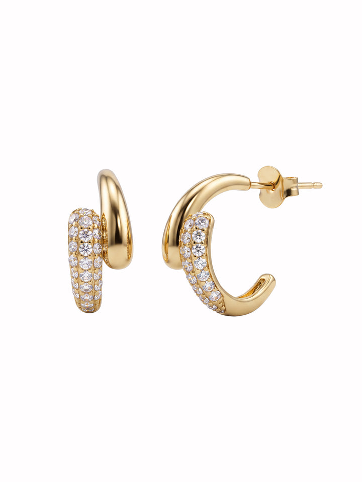 Par Semi Arracada Doble Gota Cruzada Zirconia