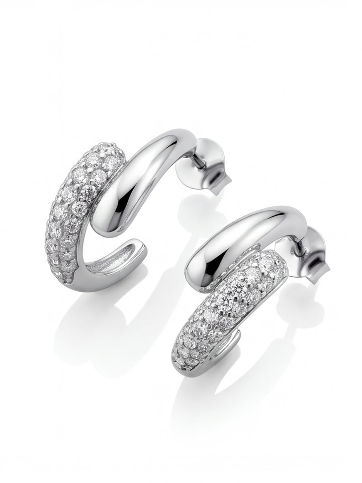 Par Semi Arracada Doble Gota Cruzada Zirconia
