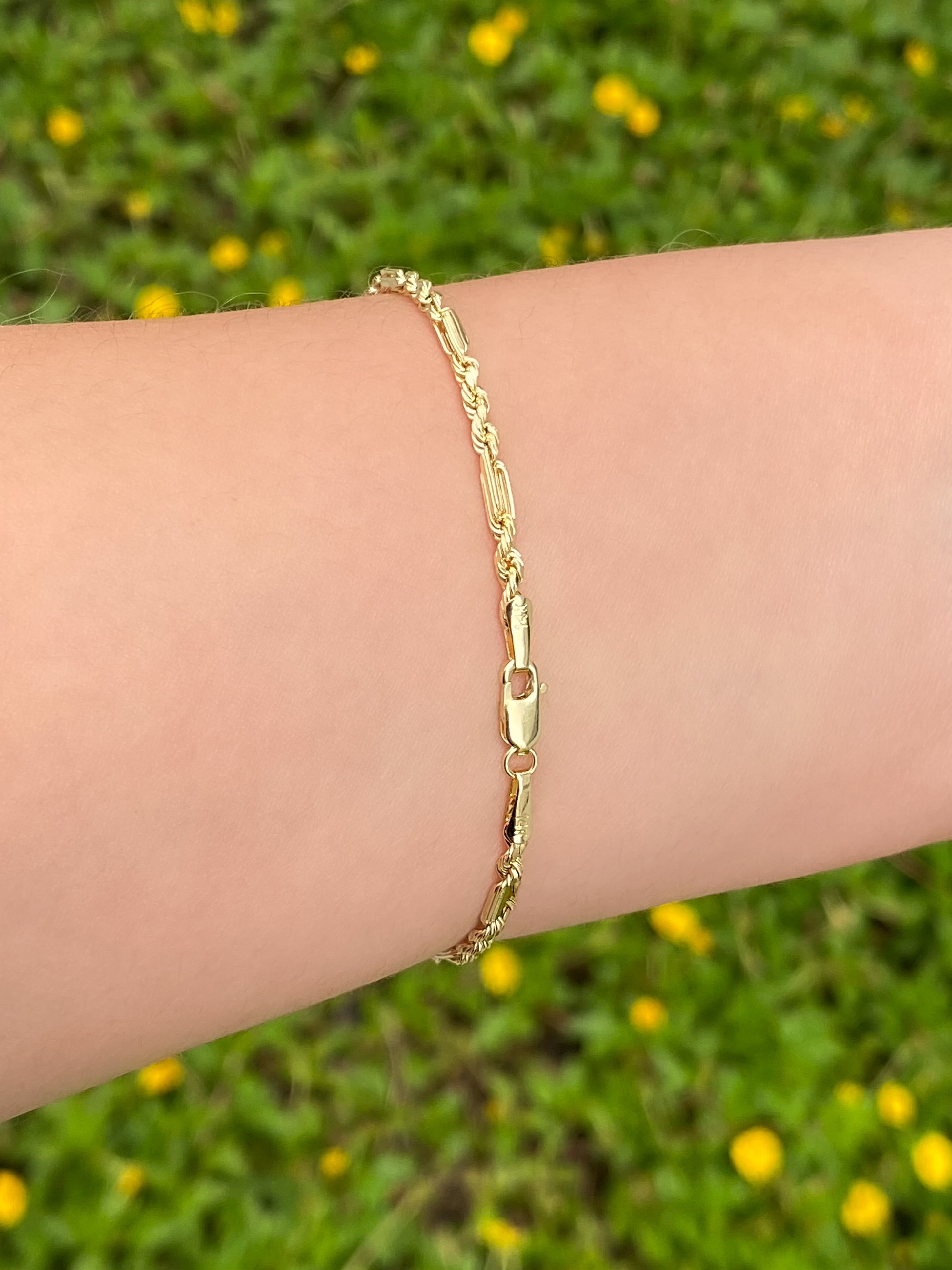 Pulsera Eslabones Trenzados 2 mm Oro 14k