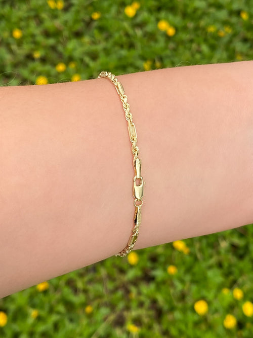 Pulsera Eslabones Trenzados 2 mm Oro 14k