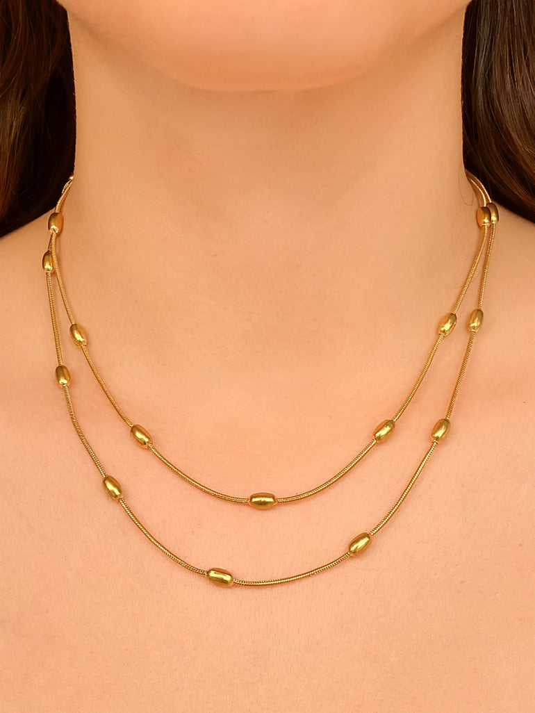 Collar Doble Con Bolitas Ovaladas