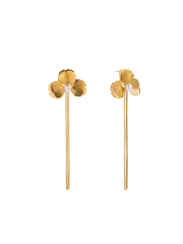 Par Arete Flor Tres Petalos Con Tiras