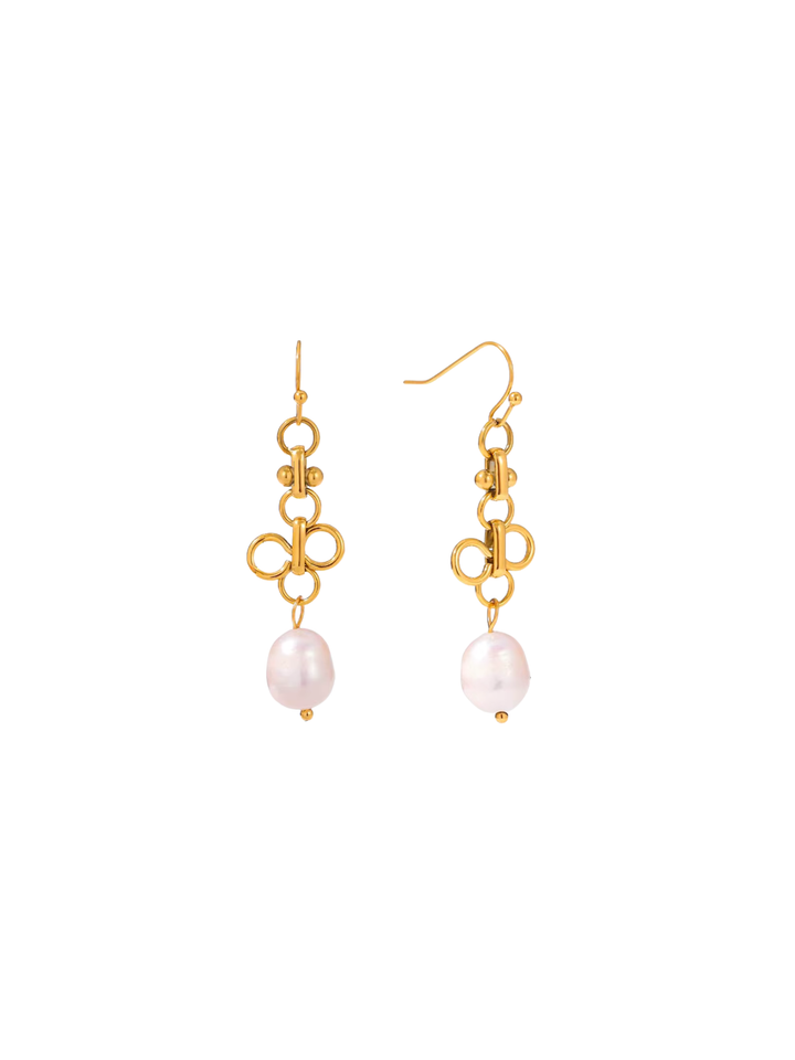 Par Arete Colgante Nudo Circulos Con Perla