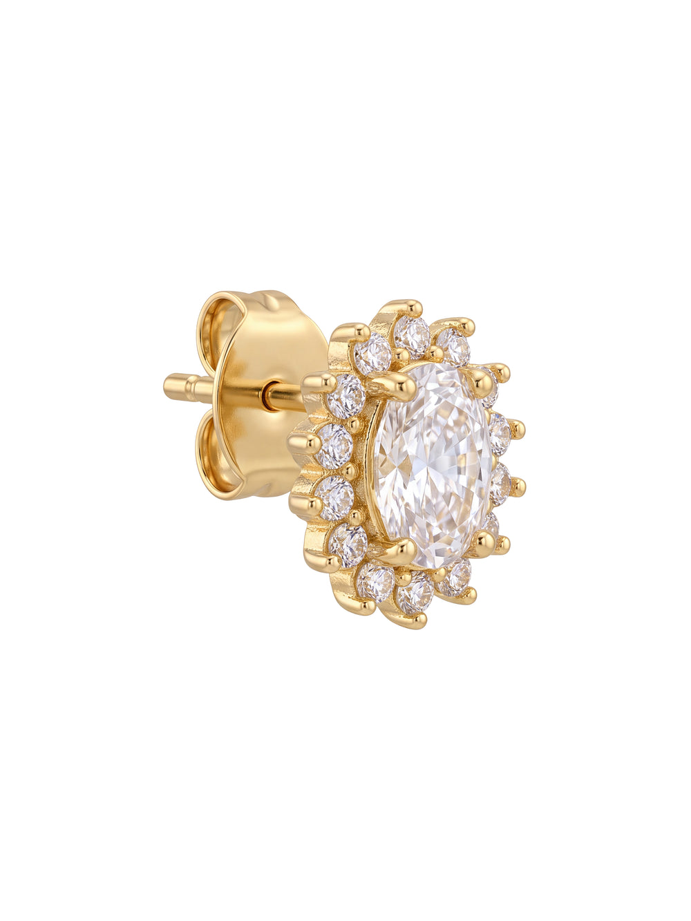 Par Arete Zirconia Blanca Ovalada Con Halo Floral